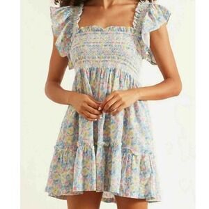 LoveShackFancy Floral Nadja Ruffle Smocked Babydoll Mini Dress - XSmall